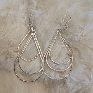 Chic Triple Teardrop Silver Dangle Earrings